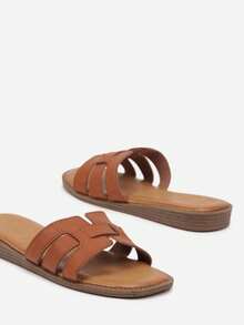 Sandalias de suela plana con tiras geométricas - Camel - Ver 4
