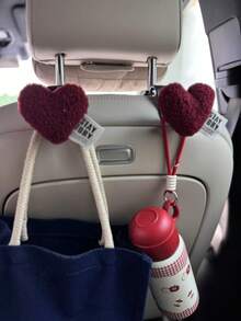 可爱治愈系毛绒爱心汽车椅背挂钩车内座椅收纳用品装饰车内摆件女