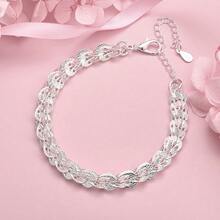 1 件精致的 925 银优雅女士手链，空心链设计，非常适合节日礼物和休闲装 - 銀色 - 查看 1