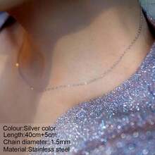 1pc Stainless Steel Shiny Broccoli Textured Delicate Chain Necklace For Women - Silver - View 12