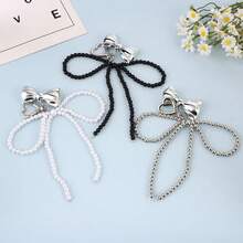 Yupsk Elegant Sweet Beads Pearl Bowknot Keychain Heart Pendant Keyring Y2K Aesthetic Key Chain Holder For Girl Bag Accessories
