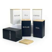 3 Pcs Coffee Tea Sugar Container Set, 1000 Ml Vintage Kitchen Canister Set With Bamboo Lids, Metal Food Storage Container Jars For Kitchen Counter, Farmhouse Decor - Multicolor - View 9