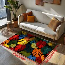 1 块奢华热带植物图案地毯，1100 克高密度仿羊毛 + TPR 可洗底部，厚度 0.6 厘米，复古欧洲经典柔软蓬松地毯，适用于户外、入口、客厅、卧室、洗衣房、浴室，可机洗四季大尺寸垫子，家居装饰