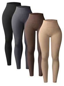 4 Stück gerippte nahtlose Leggings, Outdoor Sport Yogahosen, Fitness Basisschicht Strumpfhosen, dehnbar & vielseitig für Gym oder Lässig Tragen