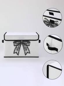 1 pieza Caja de almacenamiento con tapa estampada con lazo, cesta de almacenamiento plegable con asa, organizador ligero, contenedor de almacenamiento con tapa de uso múltiple para ropa, mantas y varios