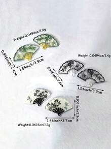 10pcs Chinese Retro Double-Sided Printed Double-Hole Ceiling Fan Accessories Willow Leaves, Plum Blossom DIY Acrylic Handmade Fan Bracelet Pendant