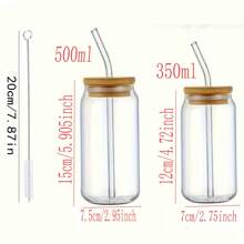 1pc/2pcs Glass Cup With Bamboo Lid & Straw, Straw Brush, 16 Oz Bottle Shaped Glass Cup, Iced Coffee Cup, Adorable Tumbler, Suitable For Beverages, Juice, Bubble Tea, Party And Holiday Gifts