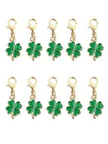 10 件幸运绿色四叶草形状锌合金钥匙扣，带龙虾扣设计，圣帕特里克节、毕业典礼、生日、婚礼学校汽车配件的必备吊坠，可爱哥特 Y2k - 綠色四葉草鑰匙圈 - 查看 2