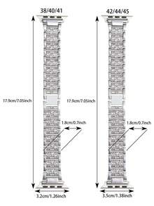 玫瑰金优雅个性化时尚舒适透气优质水钻带可拆卸表带简约金属表带，适用于 38/40/41/42/44/45/49mm Ultra/Series 10/9/SE/8/7/6/5/4/3/2/1 - 銀色 - 查看 6