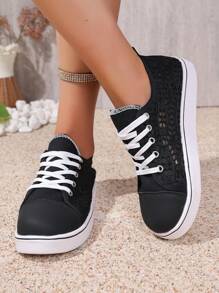 Zapatillas deportivas casuales de lona con puntera redonda, cordones y flecos, para mujeres, aptas para la vida universitaria, uso diario, hogar, viajes y oficina en 2024, con suela de PVC ligera y transpirable
