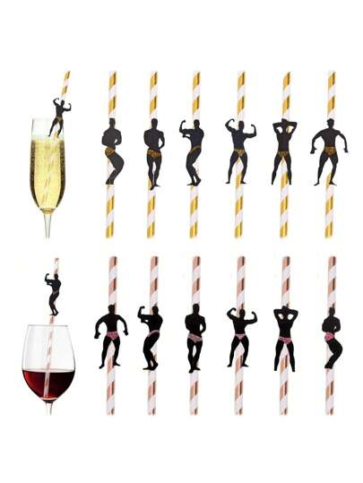 6/12 Stücke Junggesellinnenabschied freche Strohhalme, gestreifte Stangen Tänzer Stroh Stroh, Jungschieds Party Nye Papier Strohalgen für Tanzende MEN Konfetti Dicke Strohalmen Damen Bridal-Shower Dekoration, Barrel/Bachelette Party, Erwachsenen Partys, Roségold Strohstrohhalmen für Bridding-Dusche, Cocktail-Party, Geburtstags- Party