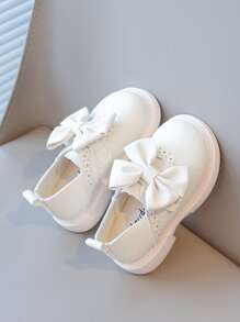 1 Pair Girls Bow PU Slip-On Cute Flat Athletic Sneakers, Suitable For Spring & Autumn