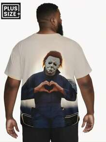 Men's Plus Size Casual Crew Neck T-Shirt - Breathable, Slightly Stretchy, Lightweight Summer Top With Graphics, Machine Washable, Comfortable Everyday Wear, Short Sleeves, Elegant Style, For Large And Tall Sizes