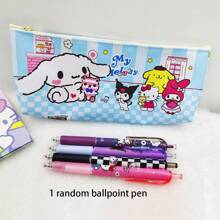 Sanrio 2PCS Sanrio Stationery Set: Cartoon Pencil Case + Random Sanrio Pen, Large Capacity, Ideal For Holiday Gifts