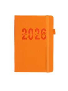 Agenda 2026 com alça, 1 unidade, caderno de agenda em inglês para eficiência no escritório, layout mensal/semanal/diário, diário anual, capa de couro sintético, adequada para escola e escritório, pode ser usada como presente de aniversário, feriado ou Natal, várias cores disponíveis
