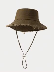 1pc Men's New Summer Outdoor Fashionable Wide Brim Bucket Hat With Rope, Casual Sun-Shading Hat For Daily Wear Men's Sun Hat Summer Hat, Suitable For Summer Outdoor Activities Such As Hiking And Fishing