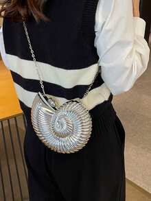 Elegante muschelförmige Party-Clutch, einzigartiges Design Muschelhandtasche, glänzende Abendhandtasche für Frauen mit Ketten-Schulter-/Umhängegurt, geeignet für Kopfhörer, Münzen, elegante Muschelgeldbörse perfekt für Partys, Hochzeiten, Abendessen und Bankette, passend zu Hochzeitskleider, Abendgarderobe, Ballkleider, Geburtstagsoutfits und Damen-Partygarderobe