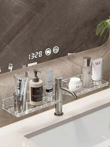 1pc Luxury Acrylic Bathroom Vanity Faucet, Wall Mounted Fashionable Ripple Storage Rack, Modern Design, Organizer For Toiletries And Cosmetics, Suitable For Handwashing And Bathroom Storage Back To School - Multicolor - View 3