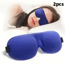 2pcs Packaged Assorted Color 100% Light Blocking 3D Eye Mask, Black Solid Design, Adjustable Strap, Comfortable For Back & Side Sleepers, Soft Sponge Material