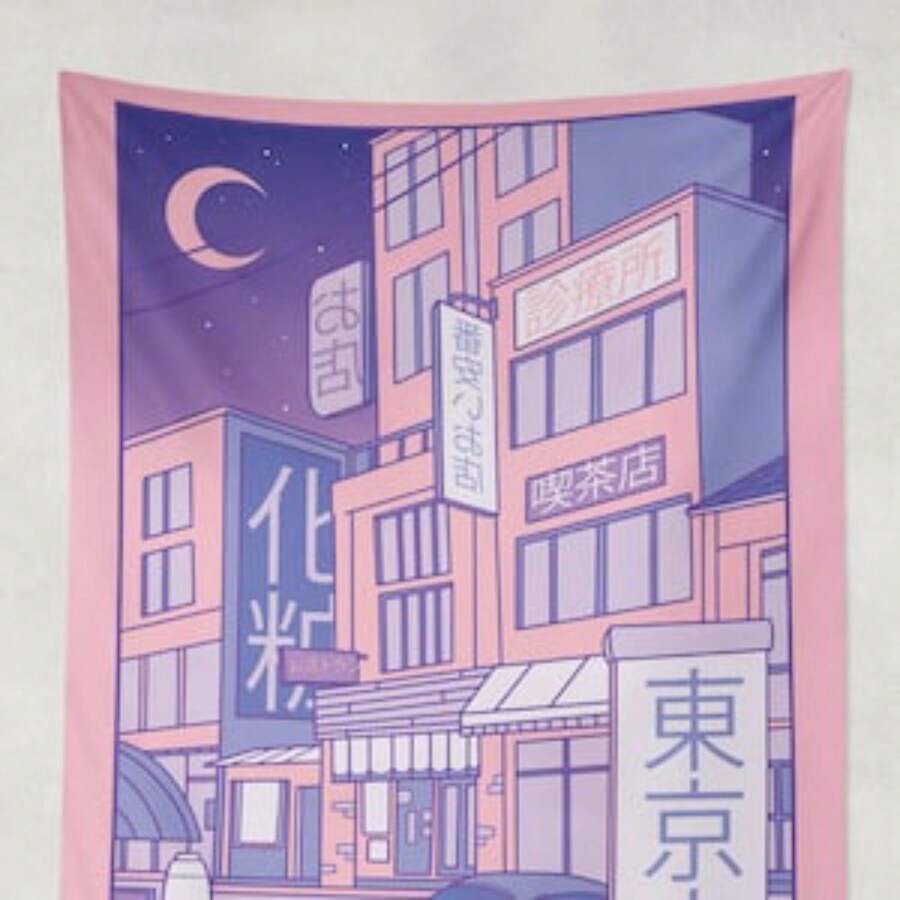 CJapanese Tapestry, Anime Tapestry, Pink Kawaii Wall Tapestry, Cute Kawaii Wall Decor, Kawaii Room Decor, Vaporwave City Home Decoration For Bedroom,Living Room,Dorm - 預設 - 查看 1