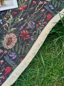 1 Stück verdickter Jacquard-Gewebe Troddel schwarzer Grund gemusterter Picknick-Matte / Strandtuch / Tischdecke