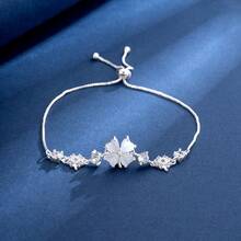 1pc Cute Sweet Cat's Eye Stone Bracelet, Adjustable Niche Design High-End Feel Jewelry - Silver - View 7