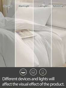 3pcs 100% Polyester Solid Color Lightweight Breathable Duvet Cover Set (1 Duvet Cover And 2 Pillow Shams), Modern Polyester Bedding Set Suitable For All Seasons - White - View 6