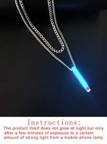 1pc Fashionable And Popular Men Double Layer Luminous Men's Stainless Steel Charm Necklace Three-Dimensional Column Pendant Inlaid Zirconia Glow In The Dark Minimalist Decoration Hip-Hop Style Birth Year For Jewelry Gift And For A Stylish Look
