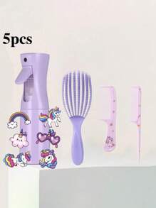 5pcs/Children's Cartoon Stickers, 200ml High Pressure Continuous Spray Bottle, Superfine Fog Hair Care Bottle, Makeup Watering Spray Bottle, Hollow Out Wet And Dry Dual-Use Shell, Fluffy Comb, High Beauty Value, Long Handle Ribs Comb, Hairdressing Comb, Massage Comb, Anti-Static Hair Combs For Girls And Children, Household Tight Teeth Hairdressing Combs, Secret Daily Gifts, Birthday Gifts, Graduation Gifts For Children