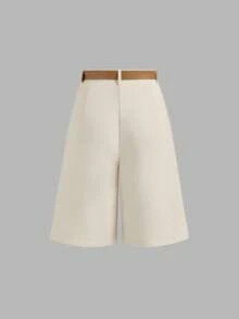 High Waist Straight Leg Capri Trousers, Casual Wide Leg, Slimming