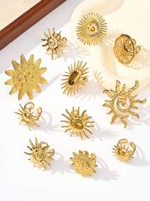1/3/6 Stück modische, goldplattierte Edelstahl Spiral-Herz & Lächelndes Gesicht verstellbare Ringe, geeignet für Frauen Sommer Strandparty Urlaub Alltag, Geschenke für Paare oder Freunde