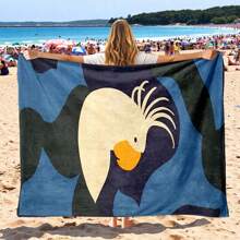 1pc Large-Sized Beach Towel, Beach Towels, Parrot Pattern Design, Ultra-Fine Fiber, Soft, Absorbent, Essential For Vacation, Travel, Tourism, Swimming, Swimming Pool, Camping