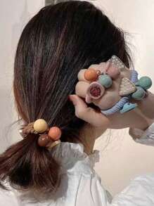 3pcs Fashionable Simple Elegant Colorful Ball Triangle Faux Pearl Hair Ties, High Elasticity & Non-Damaging For Women Ponytail Holders Hair Elastics Hair Rubber Bands Scrunchies Hair Rope, Hair Bobbles