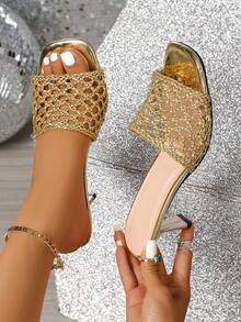 2025年新款水钻装饰女士高跟凉鞋