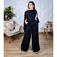 Conjunto 3 Peças Calça Blusa Capa e Top Elegante Social Duna Bonito Preto Chique Várias Formas