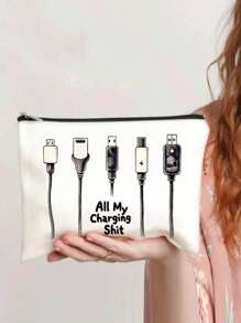1pc Charger Graphic Cosmetic Bag, Double-Sided Printed Travel Wash Bag, Necessary Item For Business Trip And Travel, Makeup And Toiletry Storage Organizer, Charger Storage, Gift For Friendstravel Essentials Vacation Summer Holiday Back To School School Stuff Bag For School Travel Bag For Women Makeup Bag For Travel