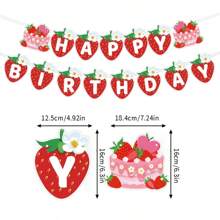 Strawberry Theme Summer Fruit Birthday Party Decoration Set Swirl Hanging Tags Cake Toppers Flag Banner Perfect For Celebrations And Festive Events Ideal Birthday Party Decoration Set