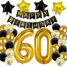40" Gold Foil Number Balloon + Birthday Banner + Star Balloons Decoration Set For 30th, 40th, 50th, 60th Birthday Retirement Party - Multicolor - View 9