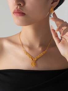 3pcs Set 24K Gold Plated Dubai Style Women Jewelry Necklace, Saudi Arabia Fashion Accessories - Gold - View 2