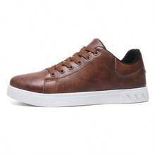 1 Paar Herrenschuhe im britischen Stil mit Schnürung, niedrigem Oberteil, lässige flache Schuhe, PU-Leder, Outdoor-Sport-Skateboardschuhe, Arbeit/Pendeln/Freizeit