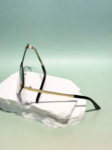1 Pair Geometric Pattern Retro Unisex Frameless Small Rectangular Sunglasses, Versatile Fashion, Y2K Style, Elegant, Suitable For Outdoor And Various Occasions