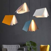 Luminária pendente criativa estilo nórdico faça você mesmo, luminária pendente personalizada para sala de jantar/quarto, luminária de decoração para casa, em formato de livro, design faça você mesmo, luminária pendente moderna estilo macaron, abajur de ferro + policarbonato, branco/amarelo/rosa/azul, adequada para decoração de casa, sala de jantar, quarto e sala de estar, soquete E27, lâmpada fácil de substituir (lâmpada não incluída)