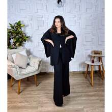 Conjunto 3 Peças Calça Blusa Capa e Top Elegante Social Esporte Fino Duna Bonito Preto