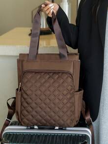 Women's Solid Color Multi-Function Large Capacity Backpack, Casual Minimalist Student Backpack, College Style Simple Shoulder Bag, Handbag, Multi-Function Backpack, Suitable For School, University, Middle School, High School, Commuting, Office And Other Occasions - Brown - View 3