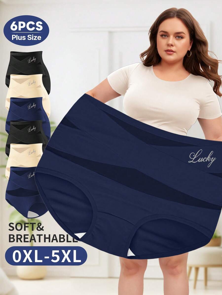 6Pcs Plus Size Women's High-Waisted Triangle Panties, Comfortable, Tummy Control - Nhiều màu - Xem 1