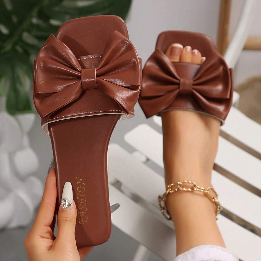 Nuevas sandalias planas de encaje beige de moda para mujeres - Marrón - Ver 1