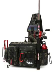 1 件男士多功能户外钓鱼装备包，耐用牛津尼龙鱼竿包，便携式渔具收纳包，带多个挂点和隔层，完美的钓鱼爱好者礼物