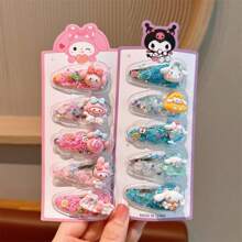 5pcs/Set Cute Cartoon Kuromi & Melody Resin Hairpin, Hair Clip For Bangs & Flyaways, Girl Sweet Hair Accessories (Color May Vary Slightly Due To Batch Difference)