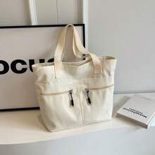1pc Large-Capacity Canvas Tote Bag For Women, New Style 2025, Suitable For School And Commuting, Crossbody Bag.