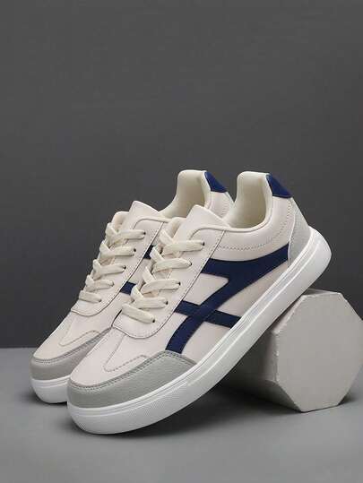 Men Casual Sports Shoes, Low-Top Leather Men Flat Skate Shoes, Fashion Men Outdoor Sneakers, Lightweight Anti-Slip Casual Shoes, Suitable For Daily Activities And Street Skateboarding